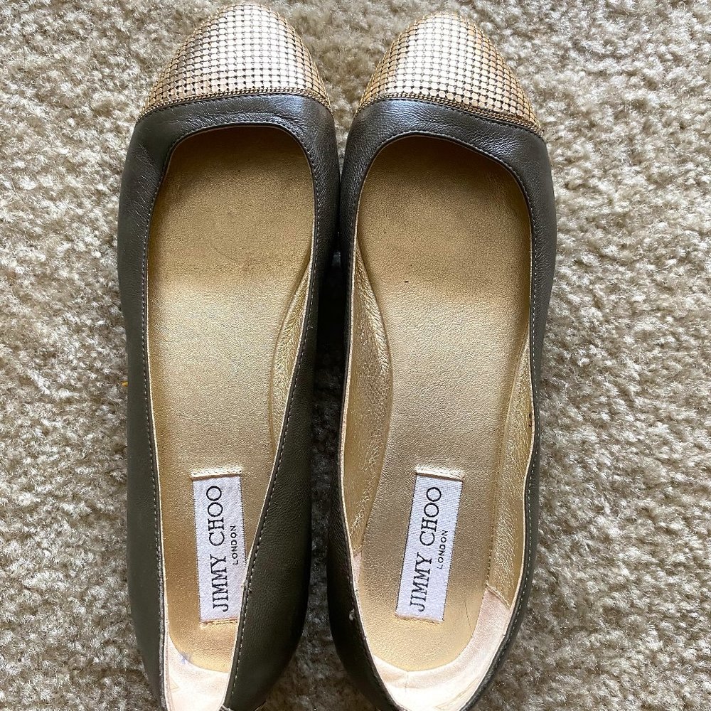 Adorable Black and Gold Jimmy Choo Ballet Flats